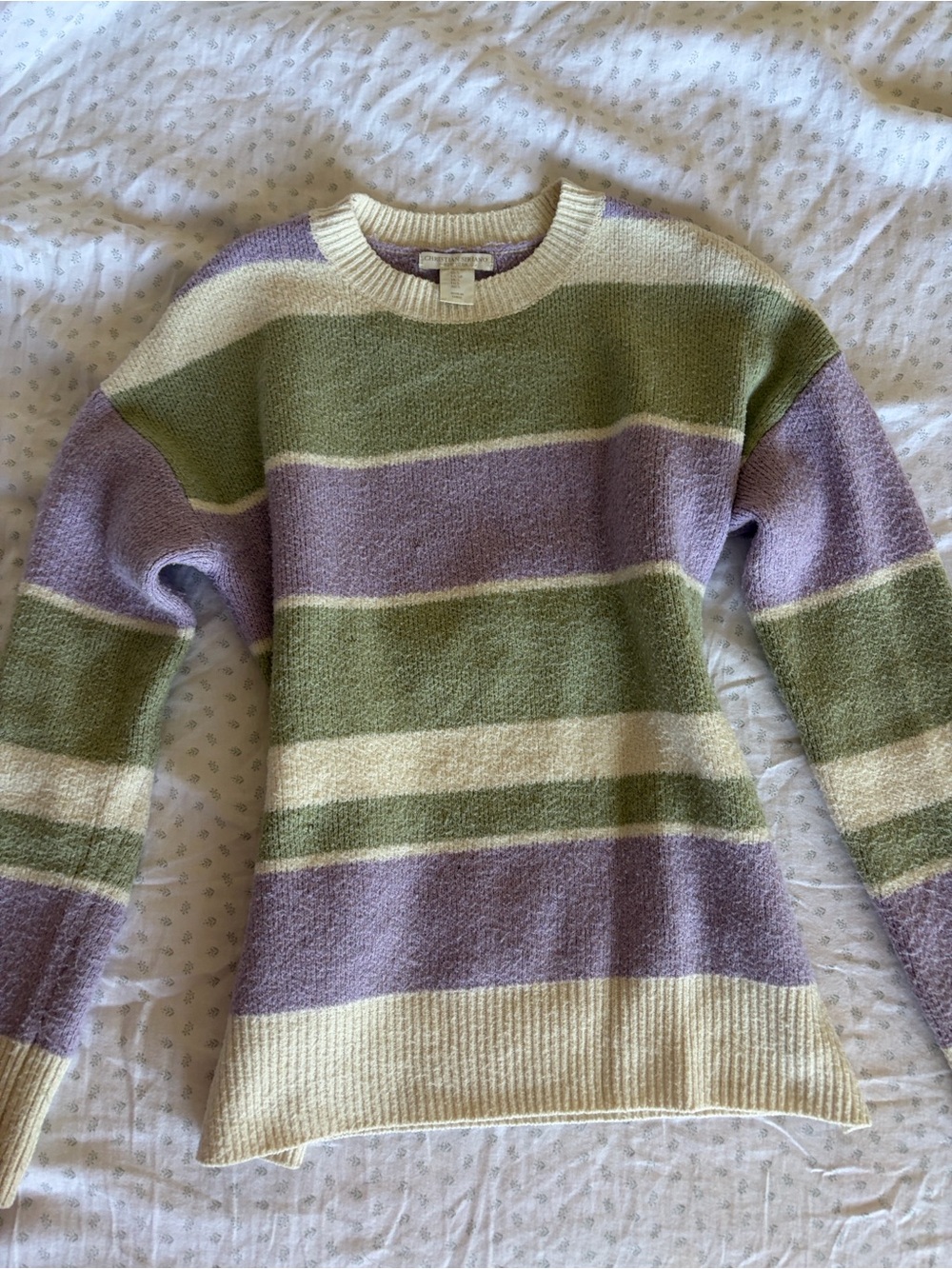 Christian Siriano Lavender, Olive & Cream Striped Crewneck Sweater
